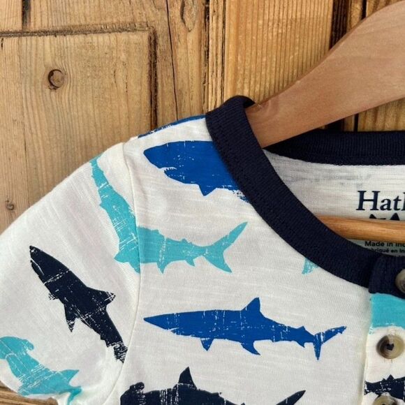 Hatley 2T Shark T-Shirt Blue White Button Chest Short Sleeve Toddler Size 2 Boys - Picture 3 of 7